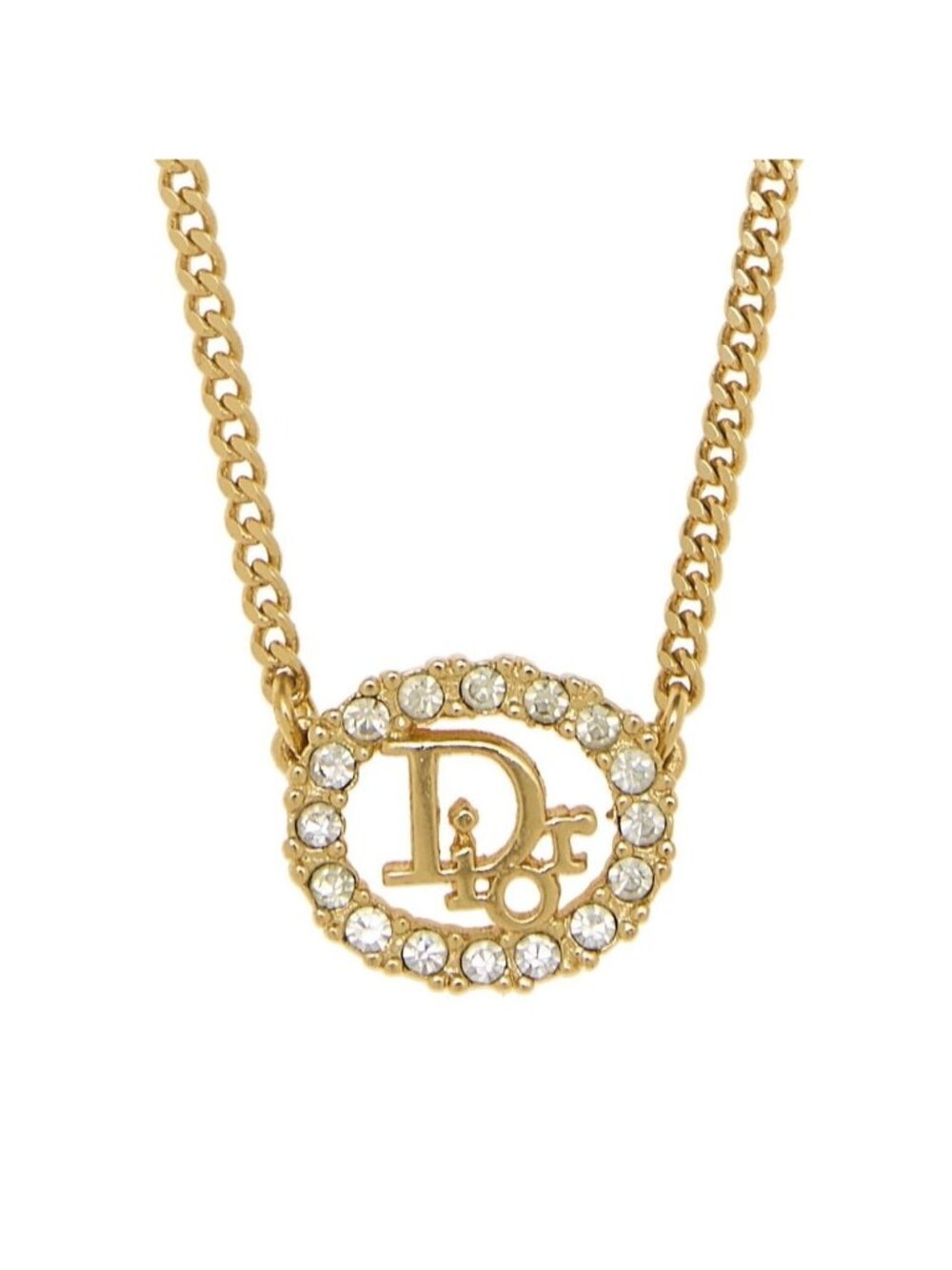 Christian Dior Vintage Rhinestone Crystal Round Necklace Gold Plated